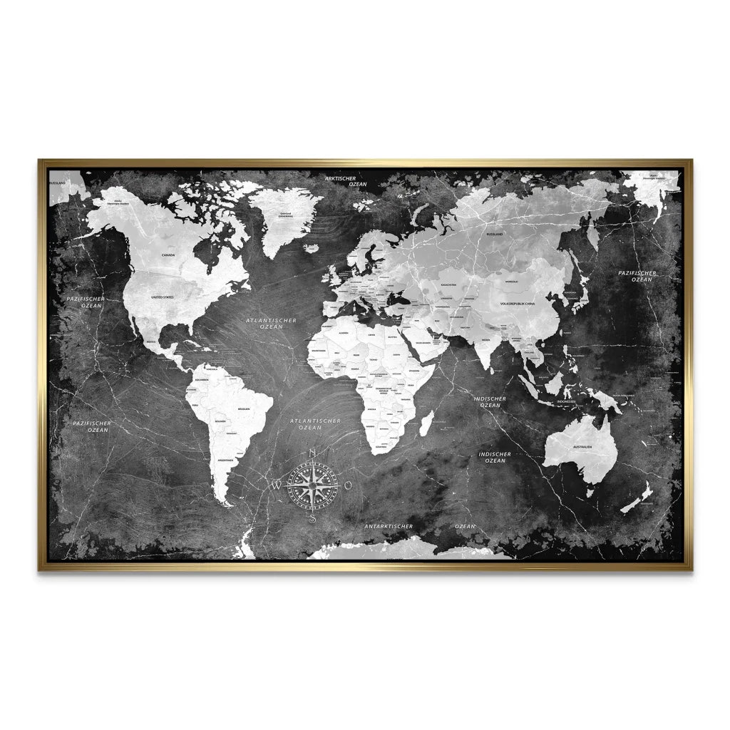 Weltkarte Black Stone AluDibond Bild INGALERIE