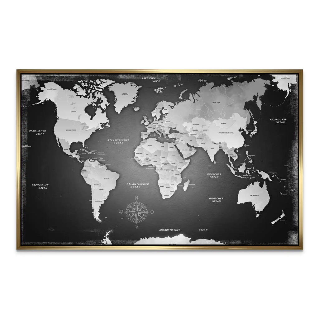 Weltkarte Black Style AluDibond Bild INGALERIE