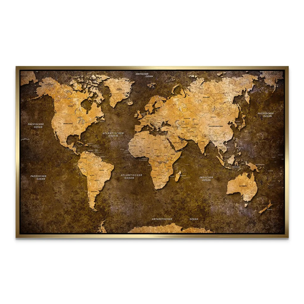 Weltkarte Yellow Stone AluDibond Bild INGALERIE