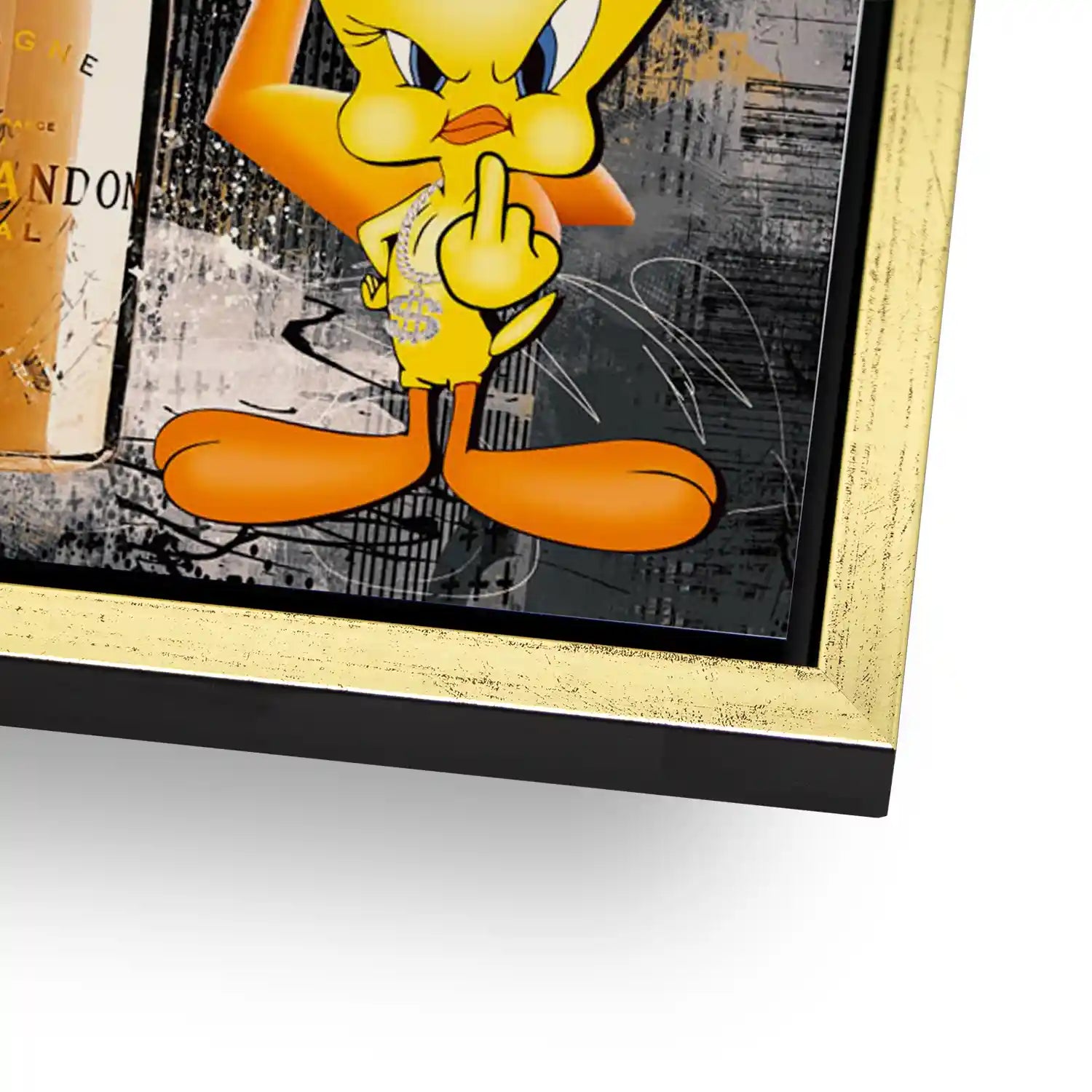 Duffy & Tweety Champagner Pop Art AluDibond Bild INGALERIE