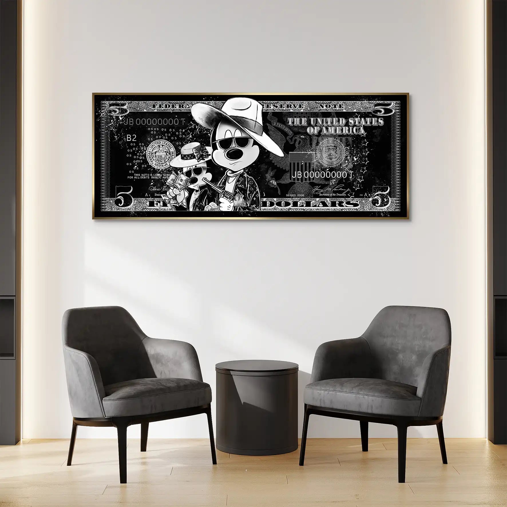 Micky und Minnie Dollar Black Pop Art AluDibond Bild INGALERIE