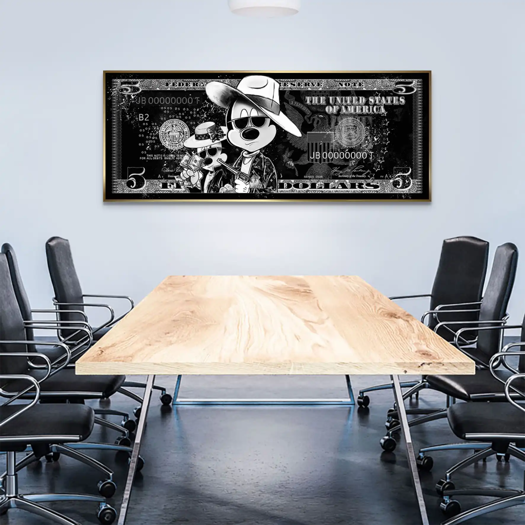 Micky und Minnie Dollar Black Pop Art AluDibond Bild INGALERIE