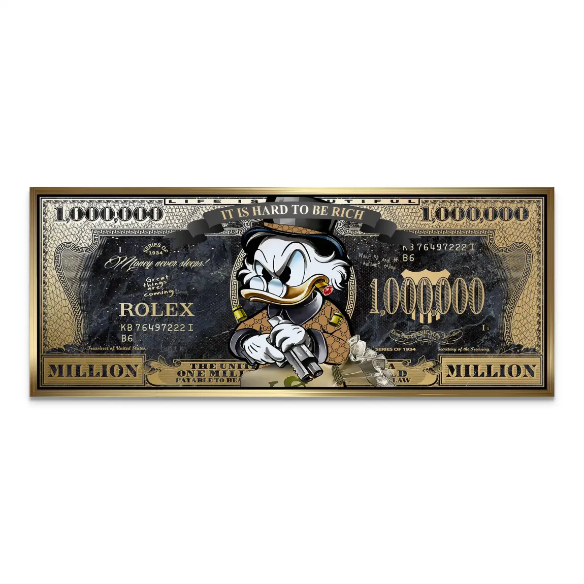 Dogobert Duck Cashed Out Pop Art Dollar AluDibond Bild INGALERIE