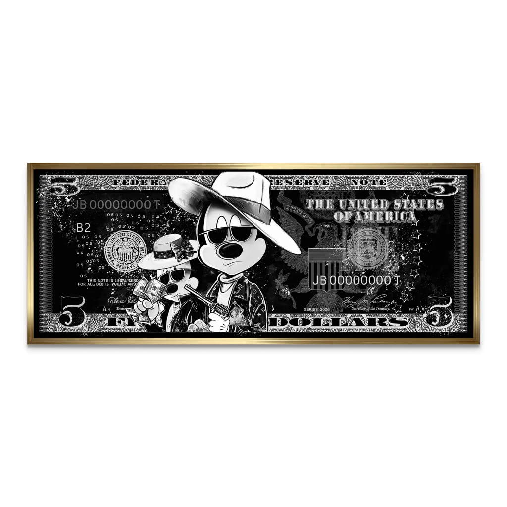 Micky und Minnie Dollar Black Pop Art AluDibond Bild INGALERIE