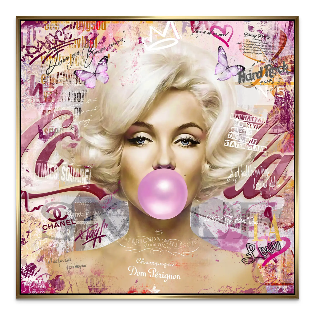 Marilyn Monroe Bubble Gum Pop Art AluDibond Bild INGALERIE