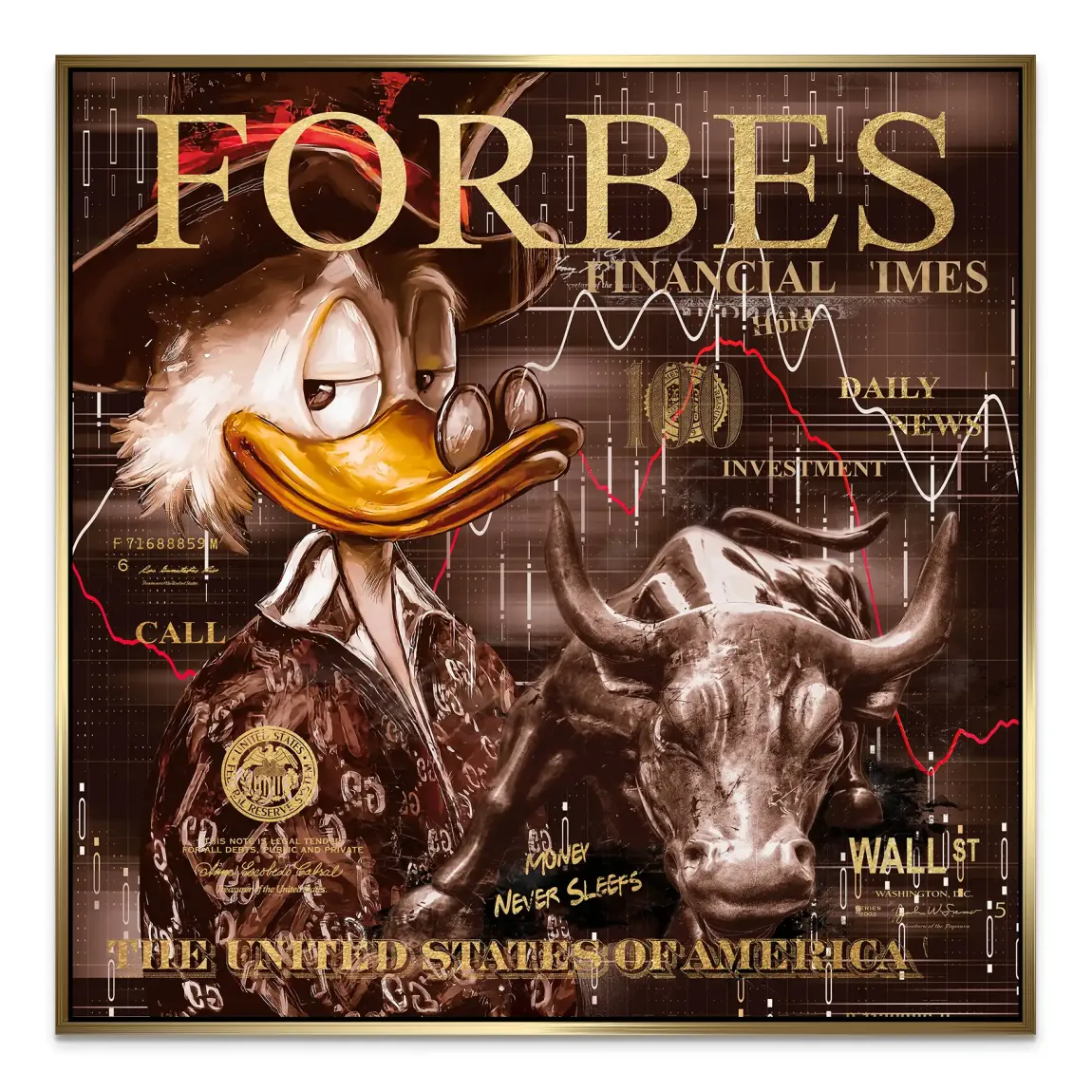 Dagobert Duck Wallstreet Vintage Alu Dibond Bild