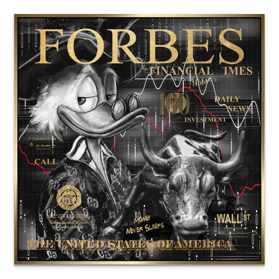 Dagobert Duck Wallstreet Black Gold Alu Dibond Bild