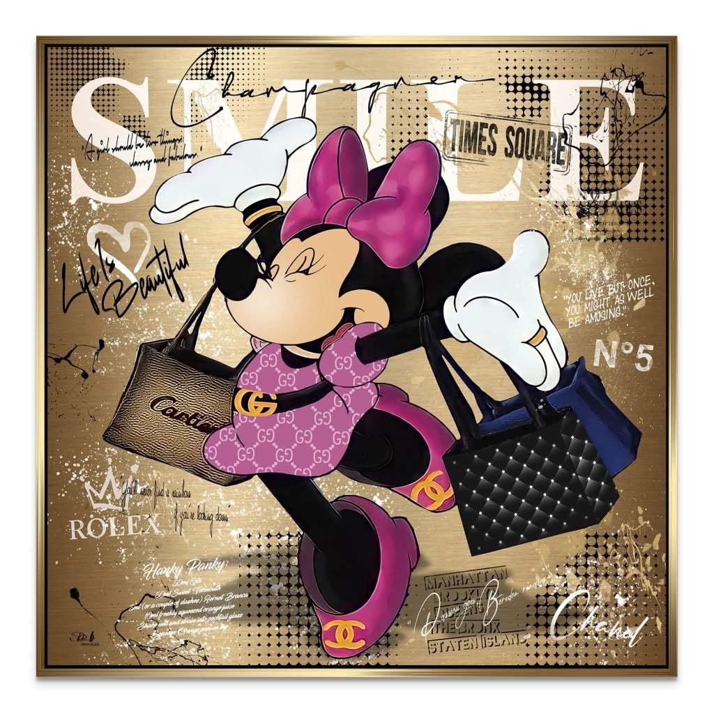 Minnie Smile Gold Pop Art AluDibond Bild INGALERIE