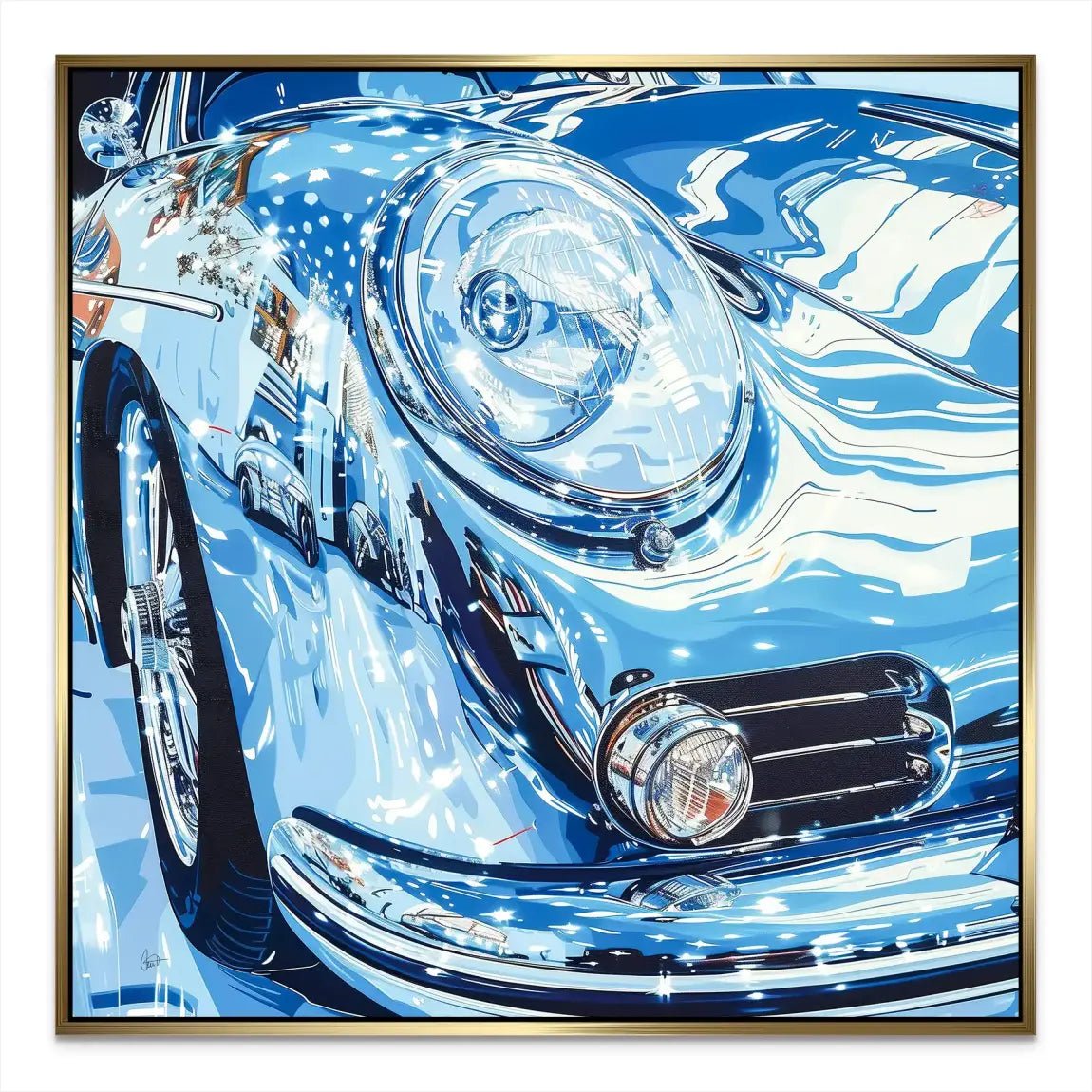 Porsche 356 Abstrakt Blue Alu Dibond Bild INGALERIE