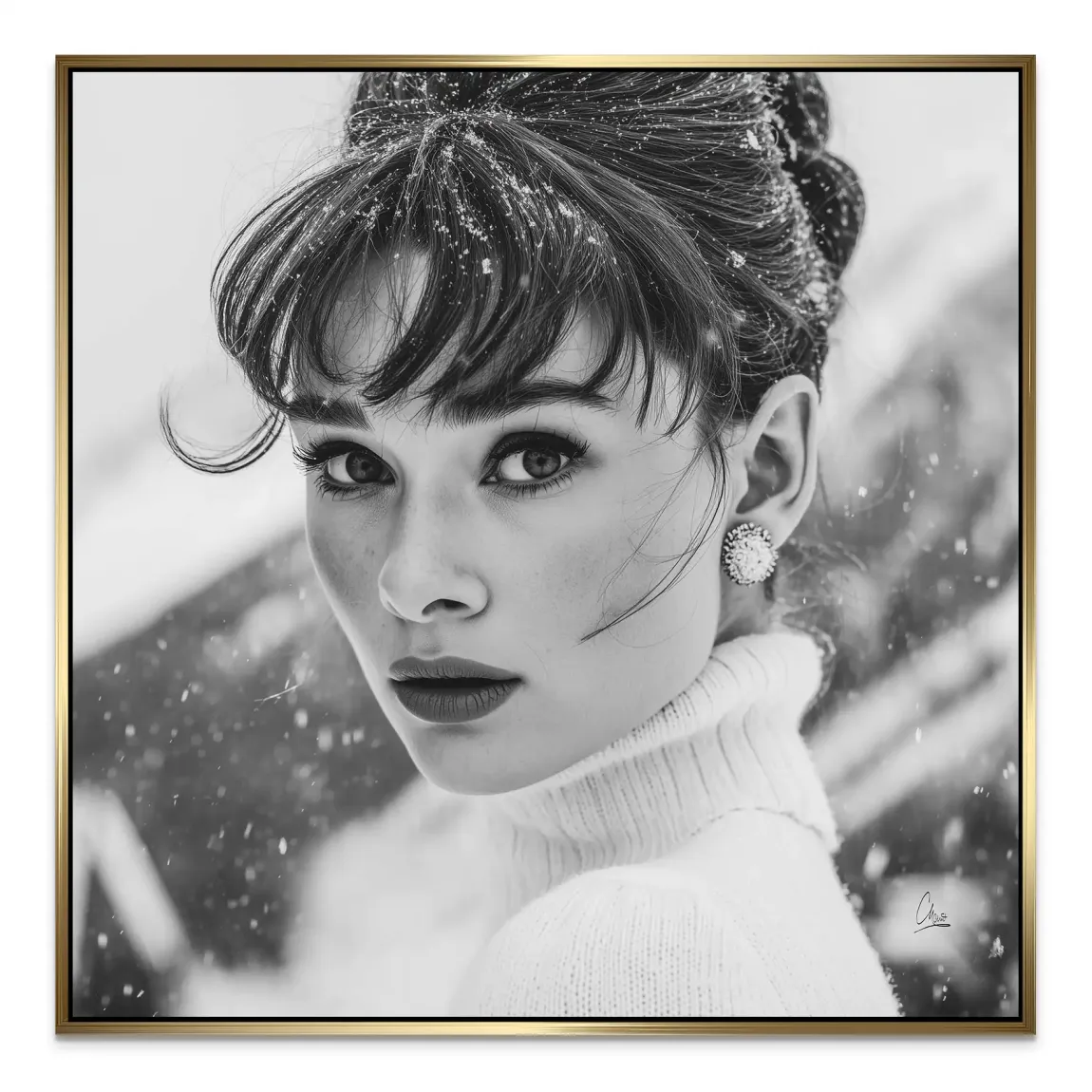 Audrey Hepburn Winter Portrait Alu Dibond Bild