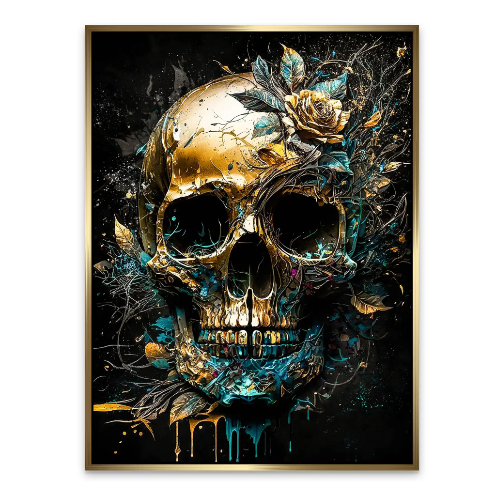 Totenkopf Gold Style Alu Dibond Bild INGALERIE