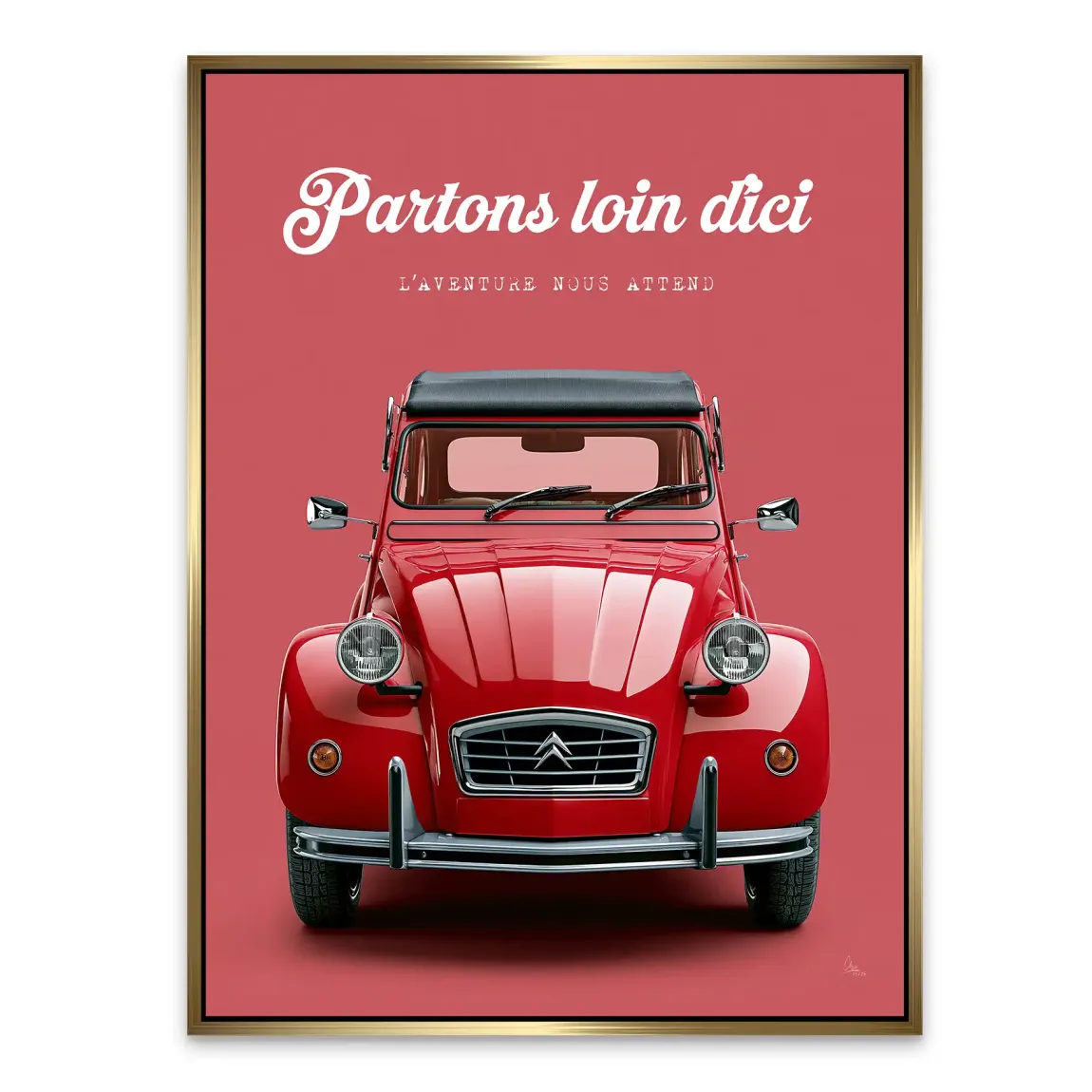 Citroen 2CV Rouge Alu Dibond Wandbild