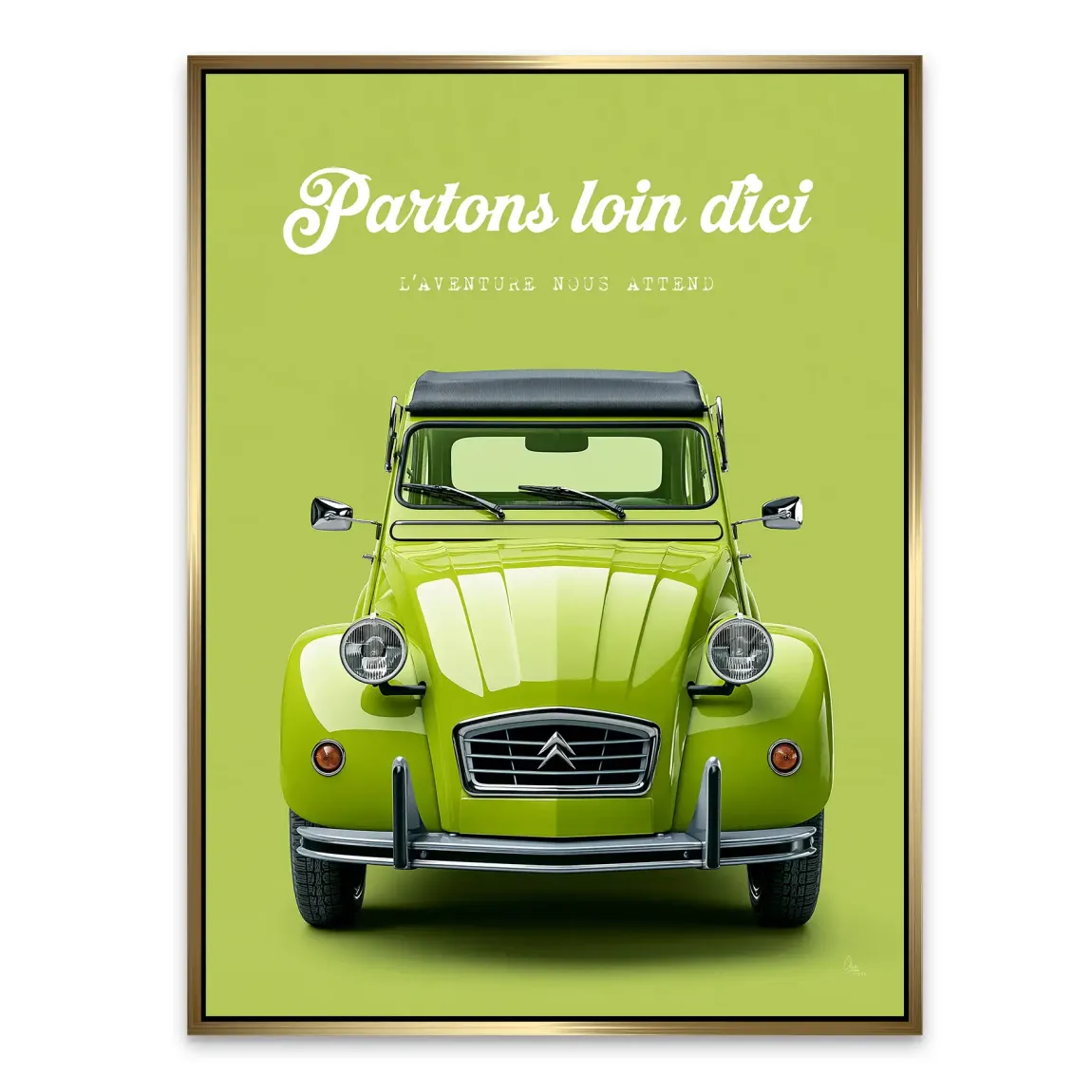 Green Citroen 2CV Alu Dibond Wandbild