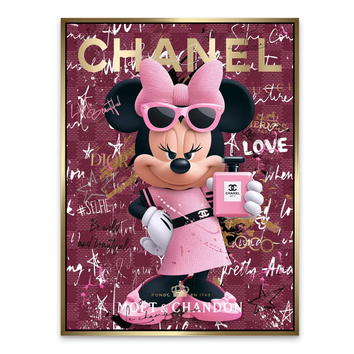 Minnie Maus Glam Chanel Alu Dibond Wandbild