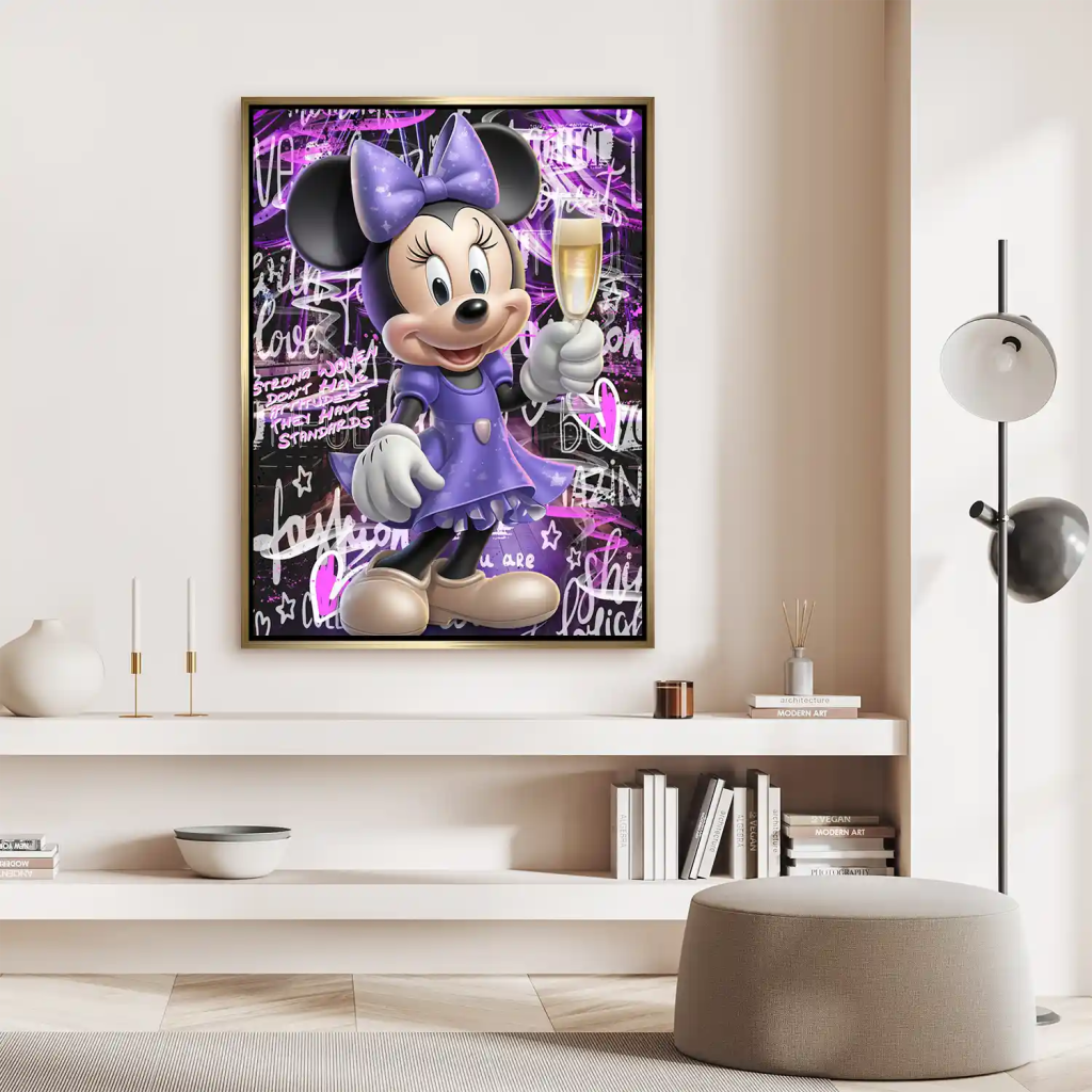 Minnie Maus Champagner Pop Art AluDibond Bild INGALERIE