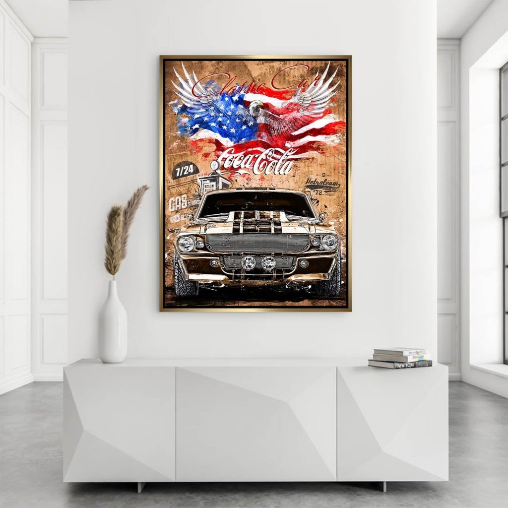 Ford Mustang Pop Art Vintage Style AluDibond Bild INGALERIE