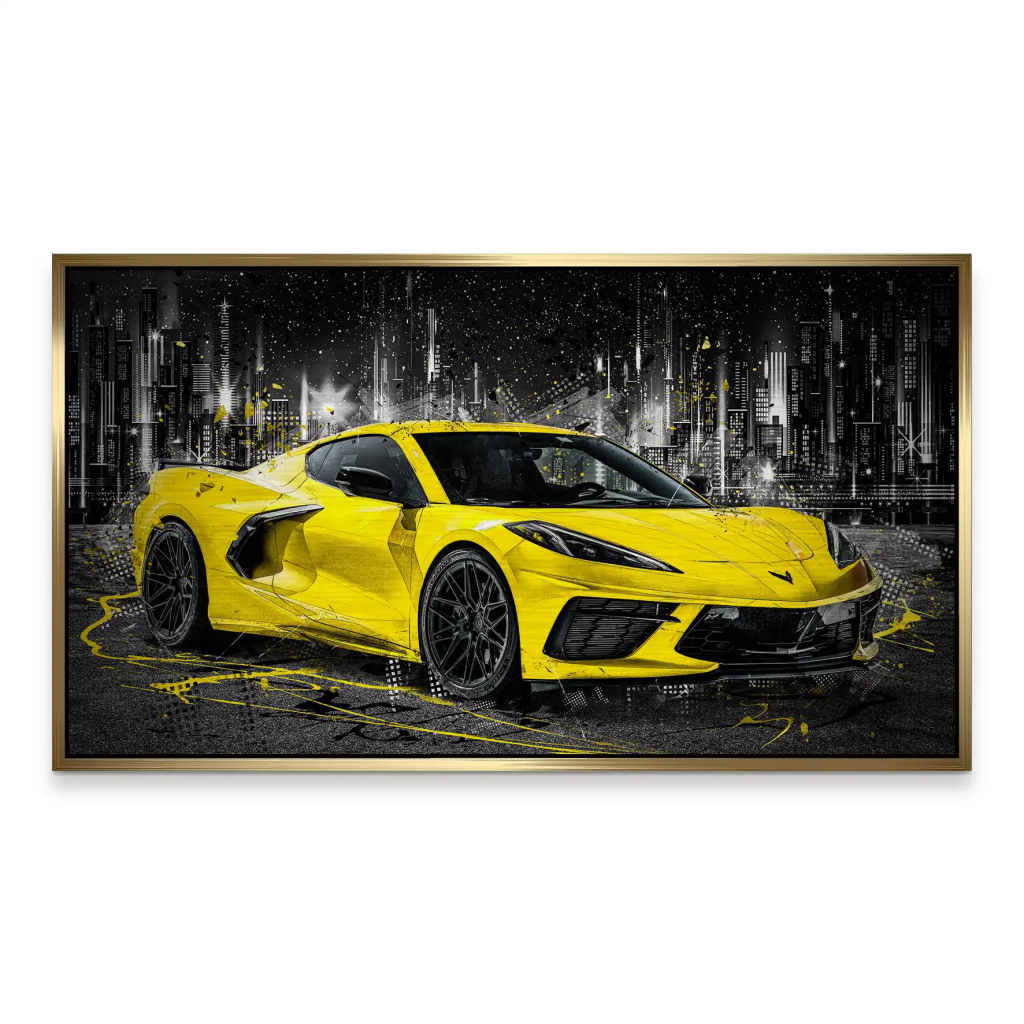 Corvette C8 Abstrakt Gelb Alu Gebürstet Bild INGALERIE