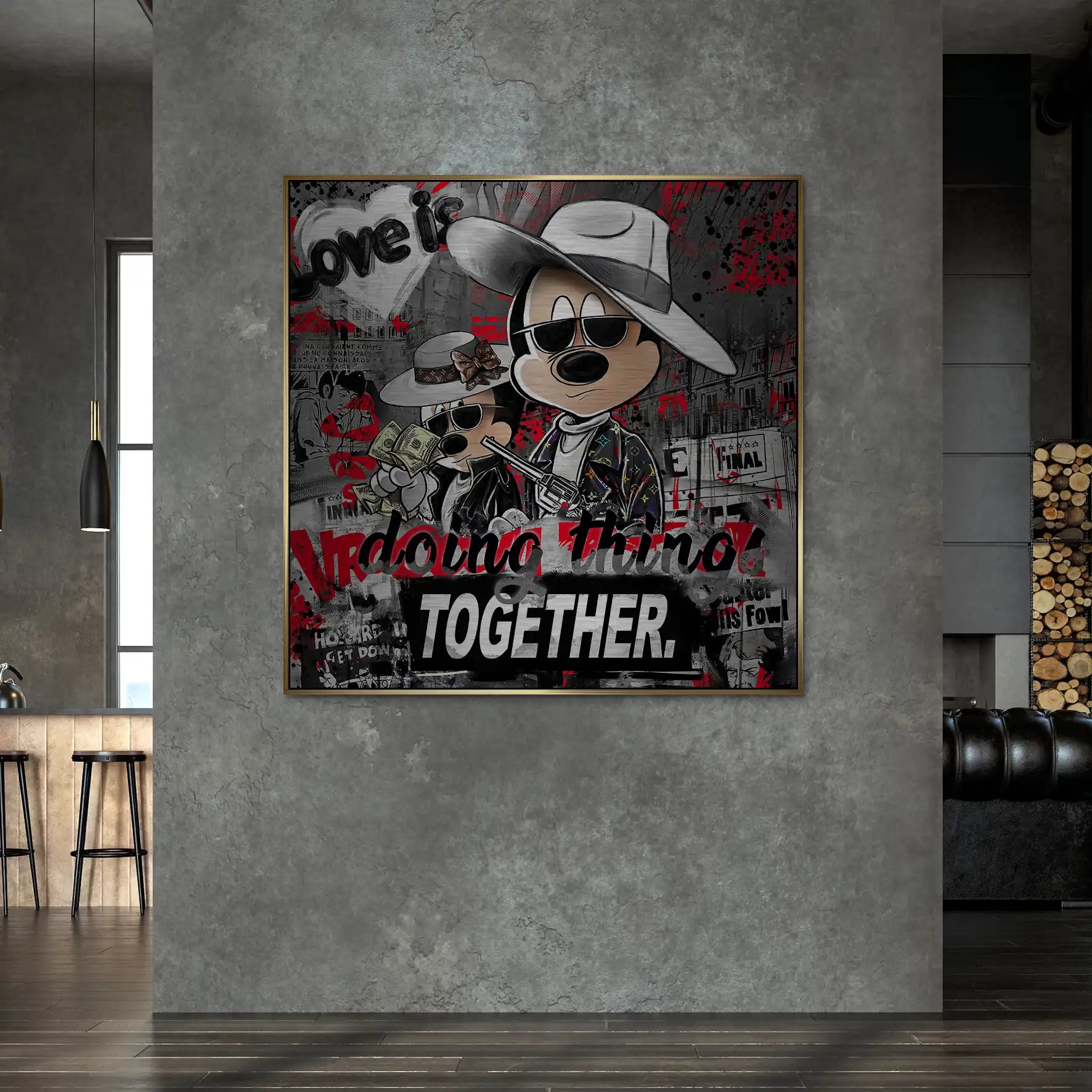 Micky & Minnie Gangster Streetart Alu Gebürstet Bild INGALERIE