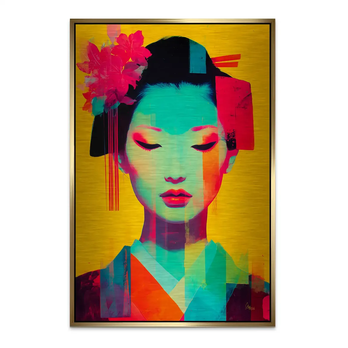 Geisha Neon Pop Alu Dibond Bild gebürstet