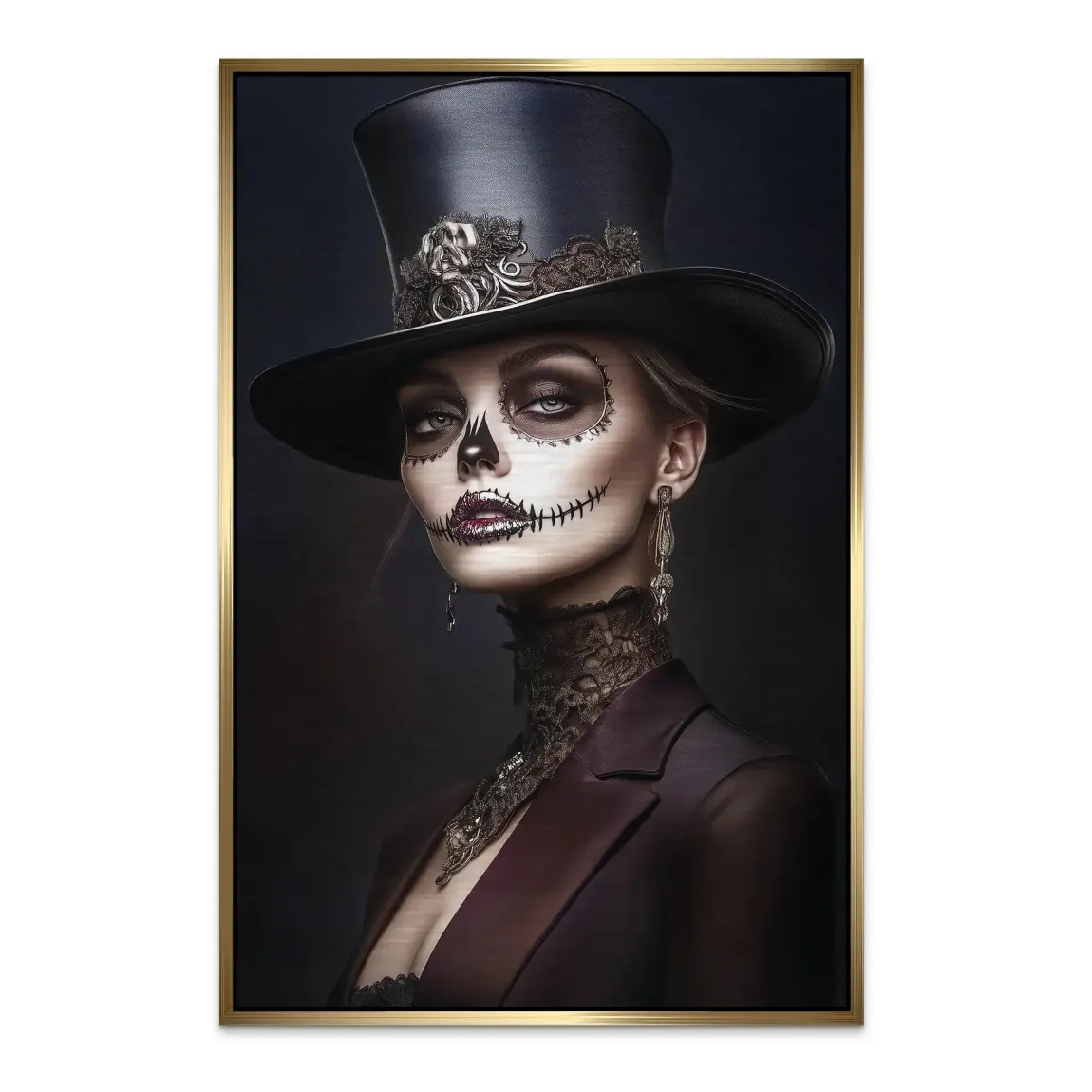 Elegante Lady mit Totenkopf-Make-up Alu Dibond Bild gebürstet INGALERIE
