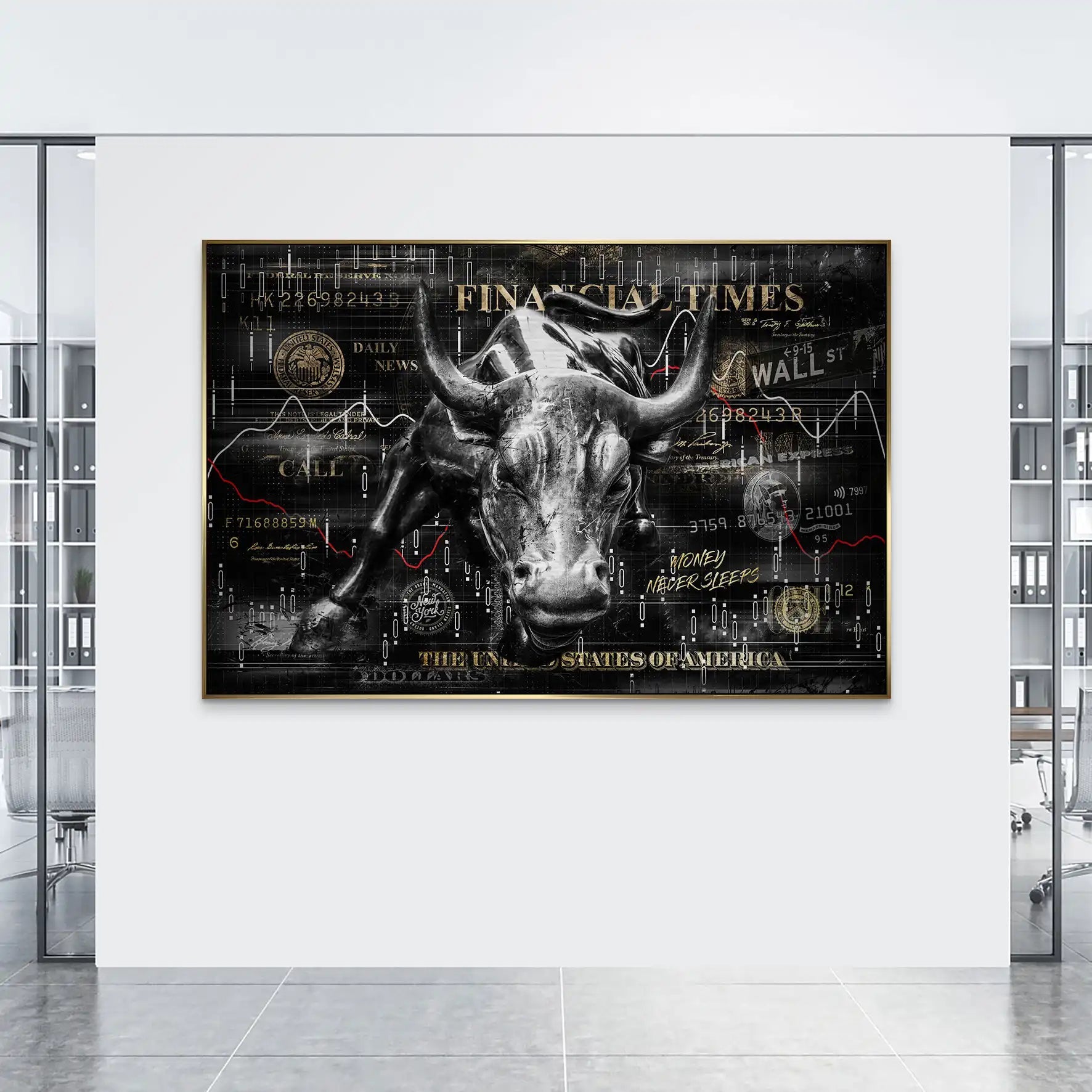 Wallstreet Bulle Black Pop Art AluDibond Gebürstet INGALERIE