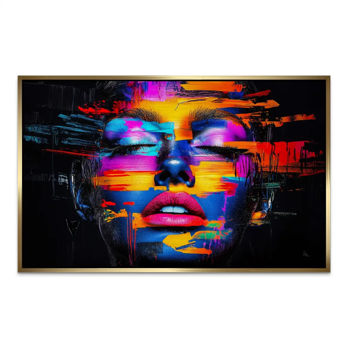 Neon Frauenportrait Aluminiumbild gebürstet