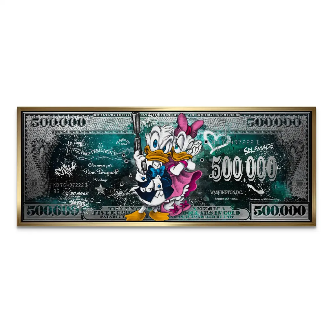 Donald & Daisy Duck Green Pop Art Dollar Alu Gebürstet INGALERIE