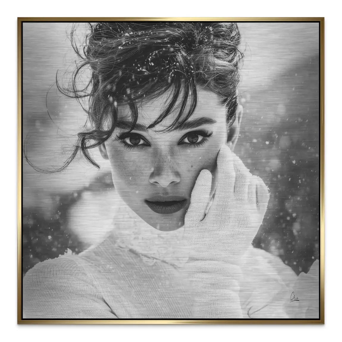 Audrey Hepburn Snow Portrait Alu Gebürstet Bild