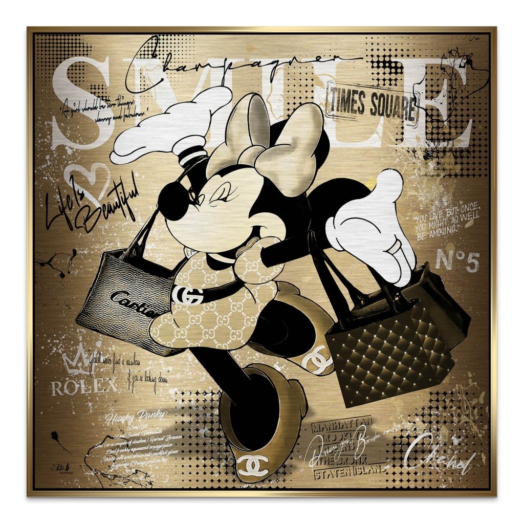 Minnie Smile Gold Pop Art Style Alu Gebürstet INGALERIE