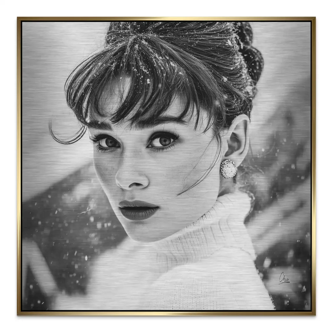 Audrey Hepburn Winter Portrait Alu Gebürstet Bild