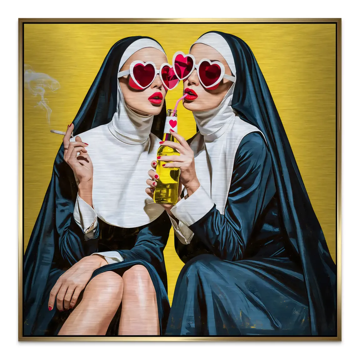 Nonnen Popart Aluminiumbild gebürstet