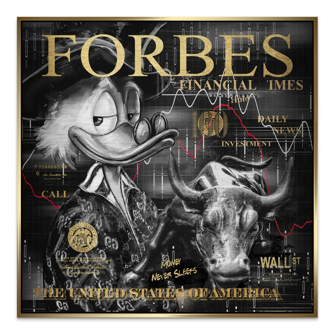 Dagobert Duck Wallstreet Black Gold Alu Gebürstet Bild