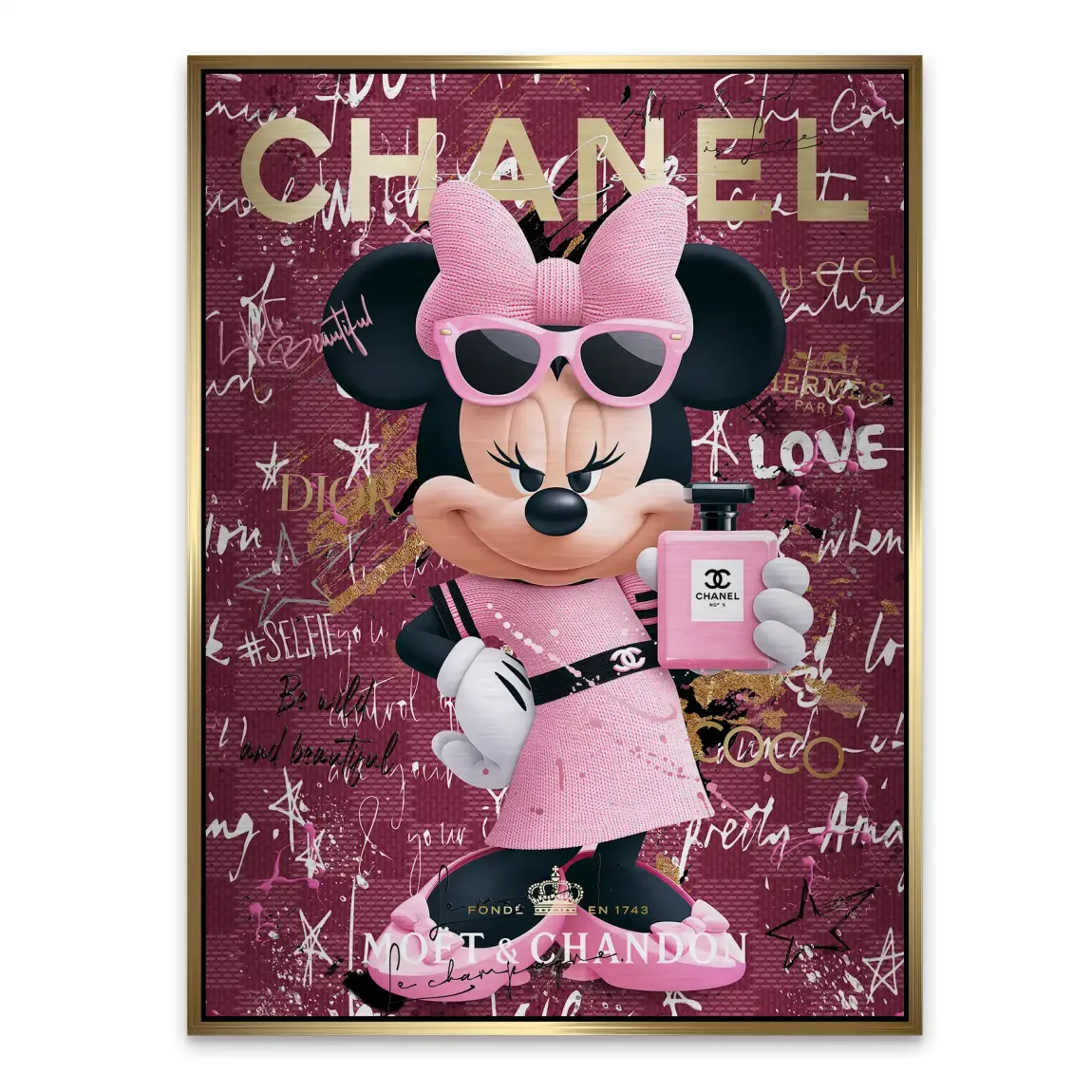 Minnie Maus Glam Chanel Aluminiumbild gebürstet