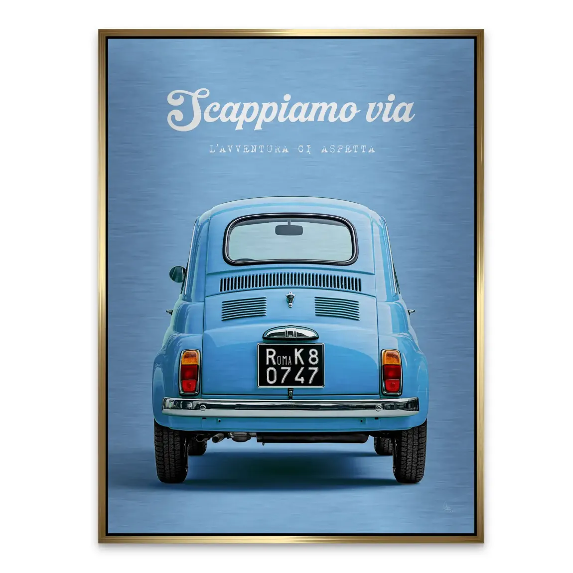 Fiat 500 Azzurro Aluminiumbild gebürstet