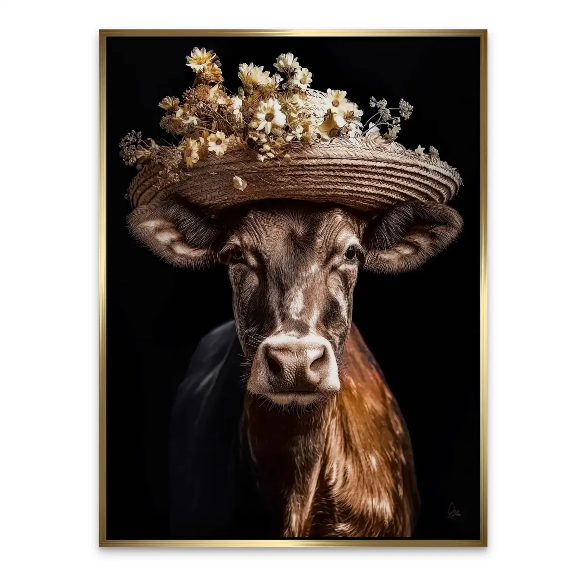 Kuh mit Strohhut Alu Gebürstet Bild