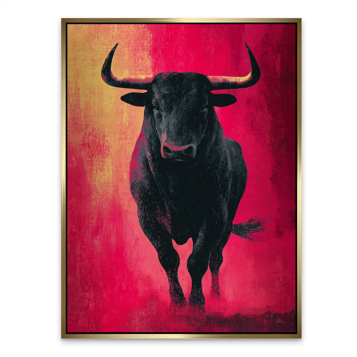 Stier in Rot Aluminiumbild gebürstet