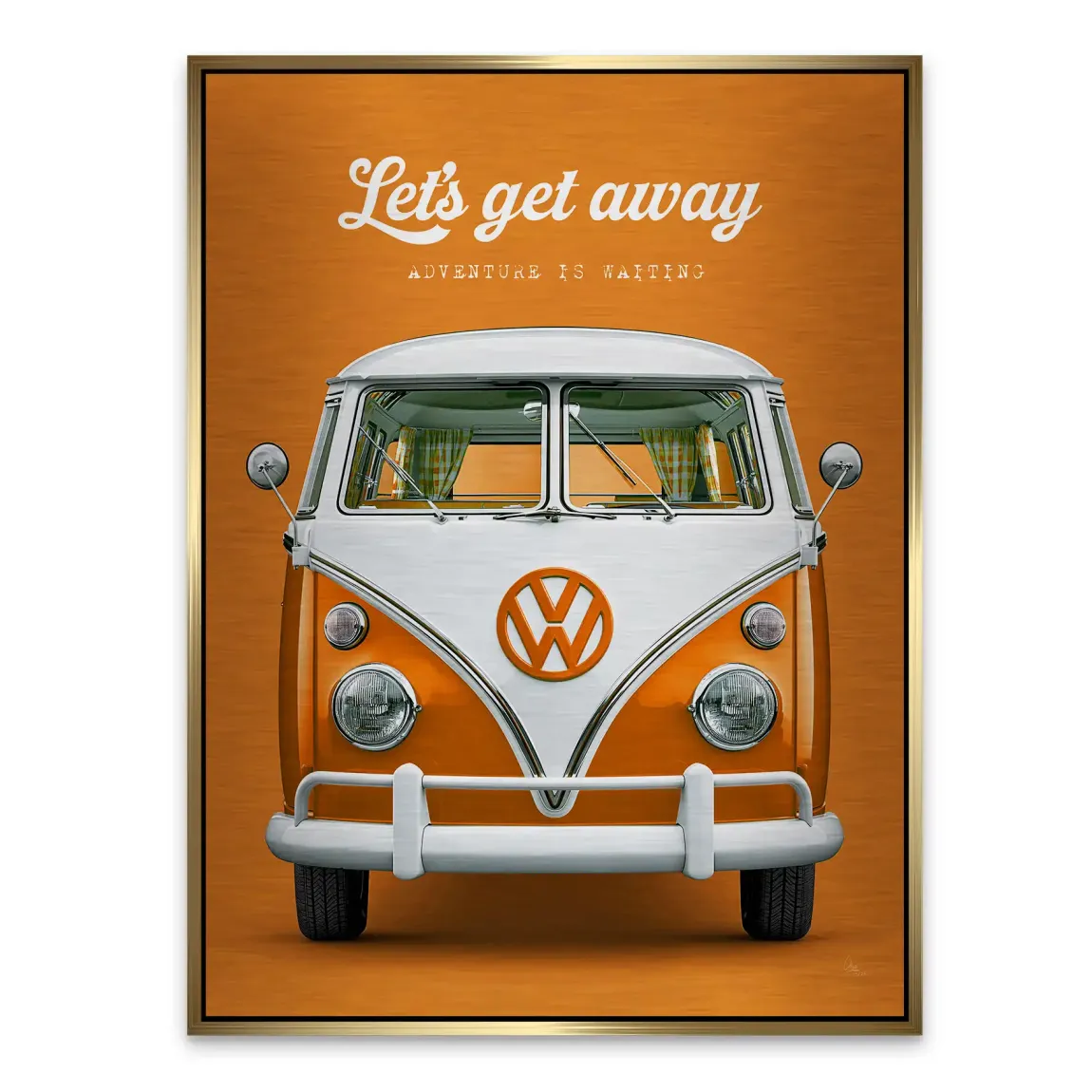 Orange VW Bulli Aluminiumbild gebürstet