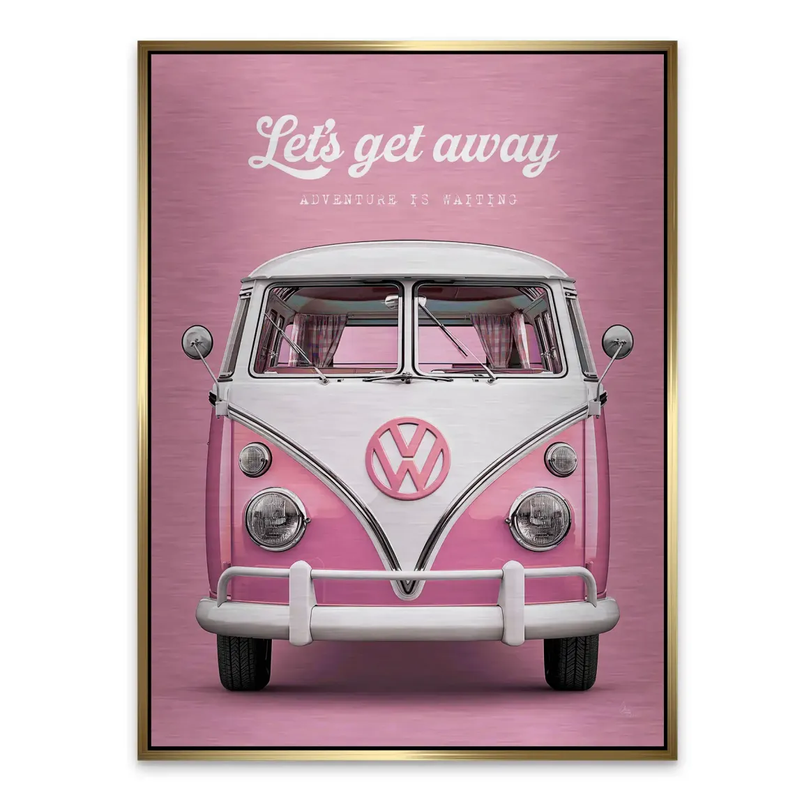 Pink VW Bulli Aluminiumbild gebürstet