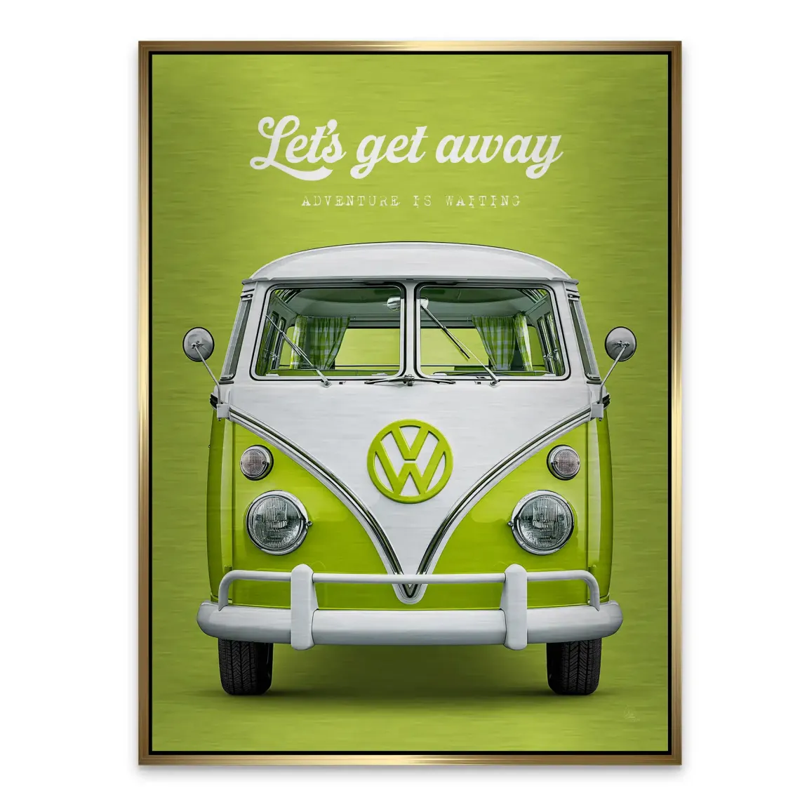 Green VW Bulli Aluminiumbild gebürstet