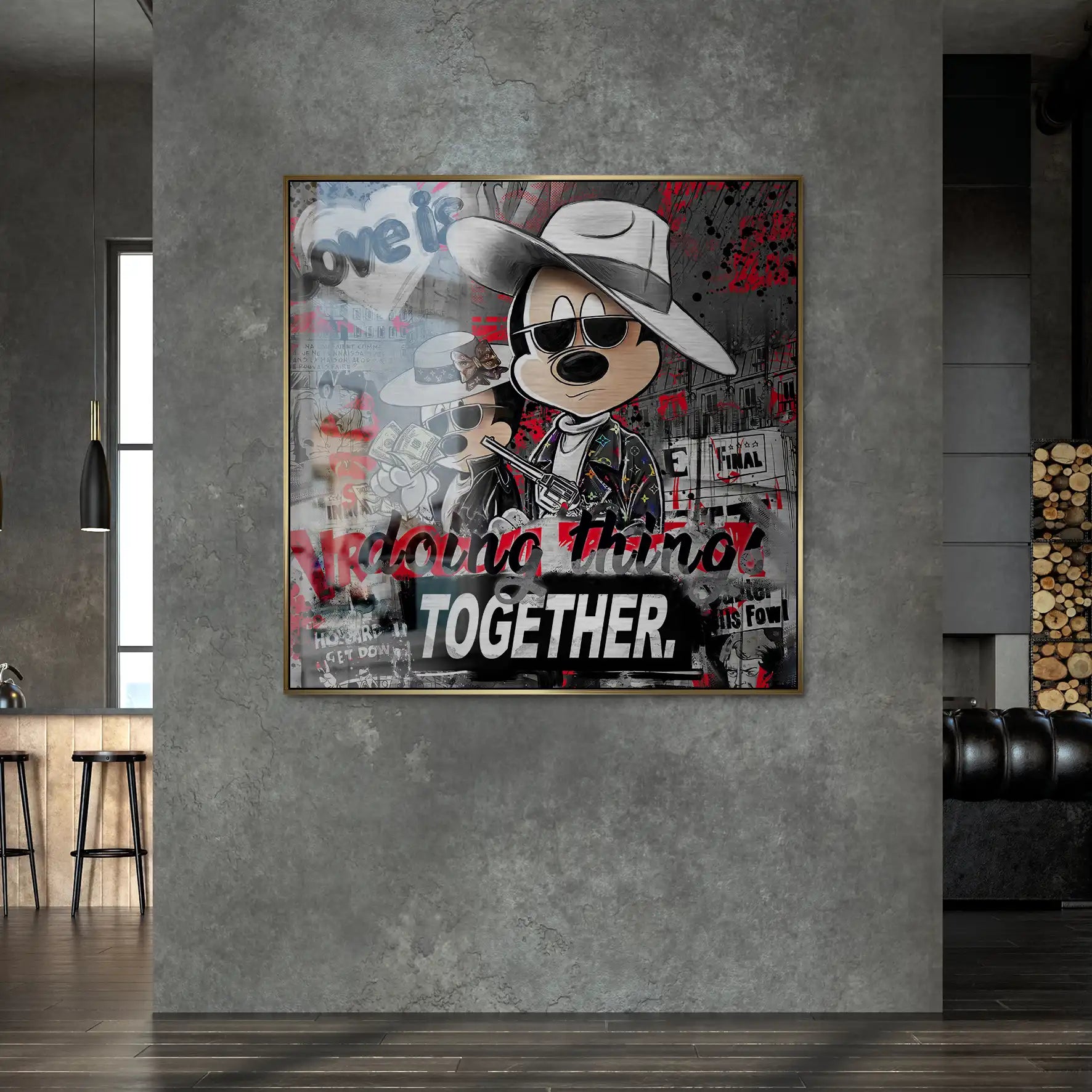 Micky & Minnie Gangster Streetart Alu Gebürstet Bild INGALERIE