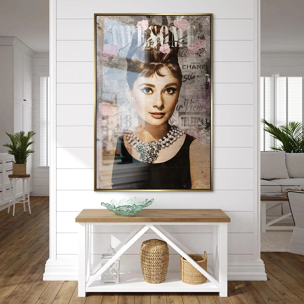 Audrey Hepburn Awesome Retro Pop Art AluDibond Gebürstet INGALERIE