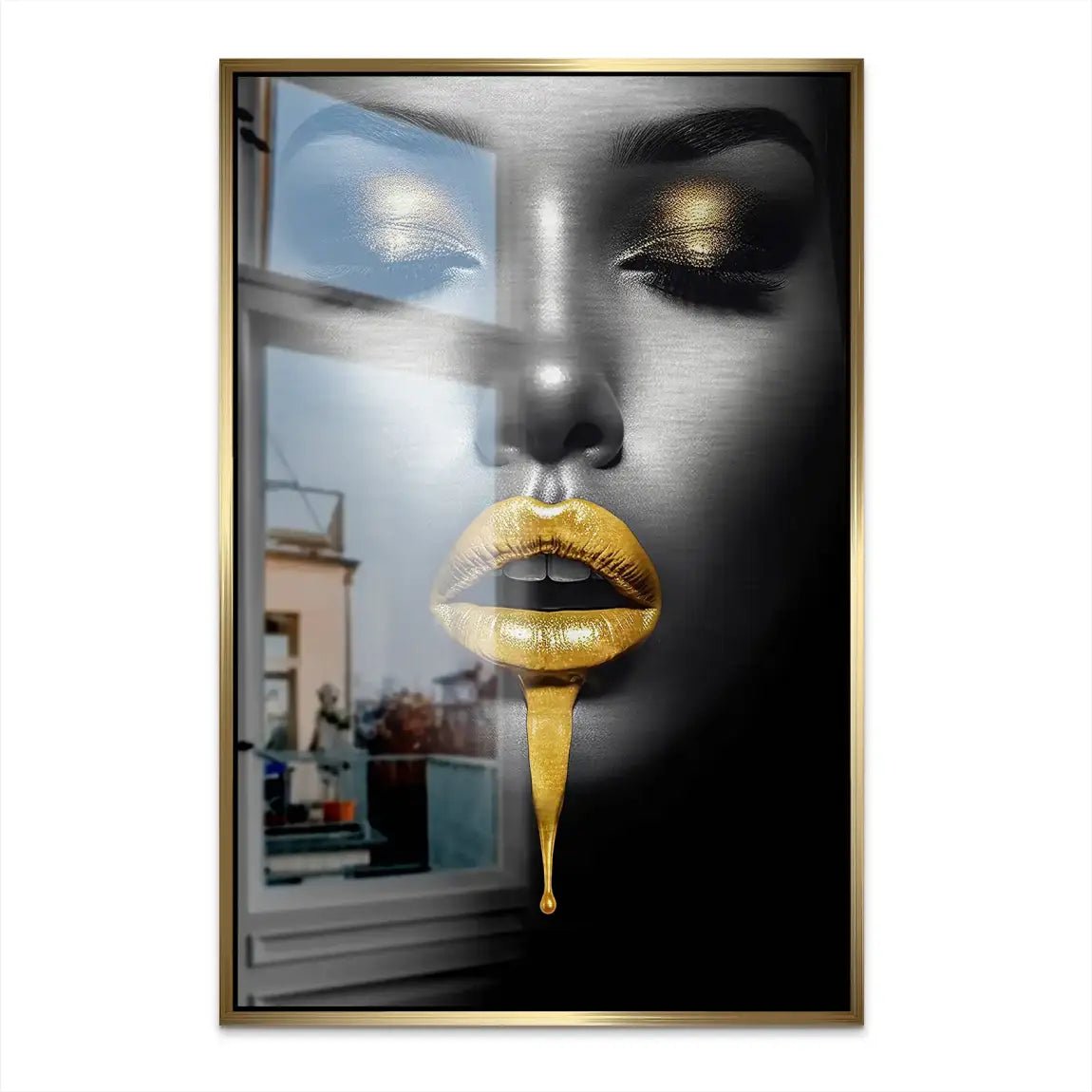 Gold Lips Beauty AluDibond Gebürstet INGALERIE