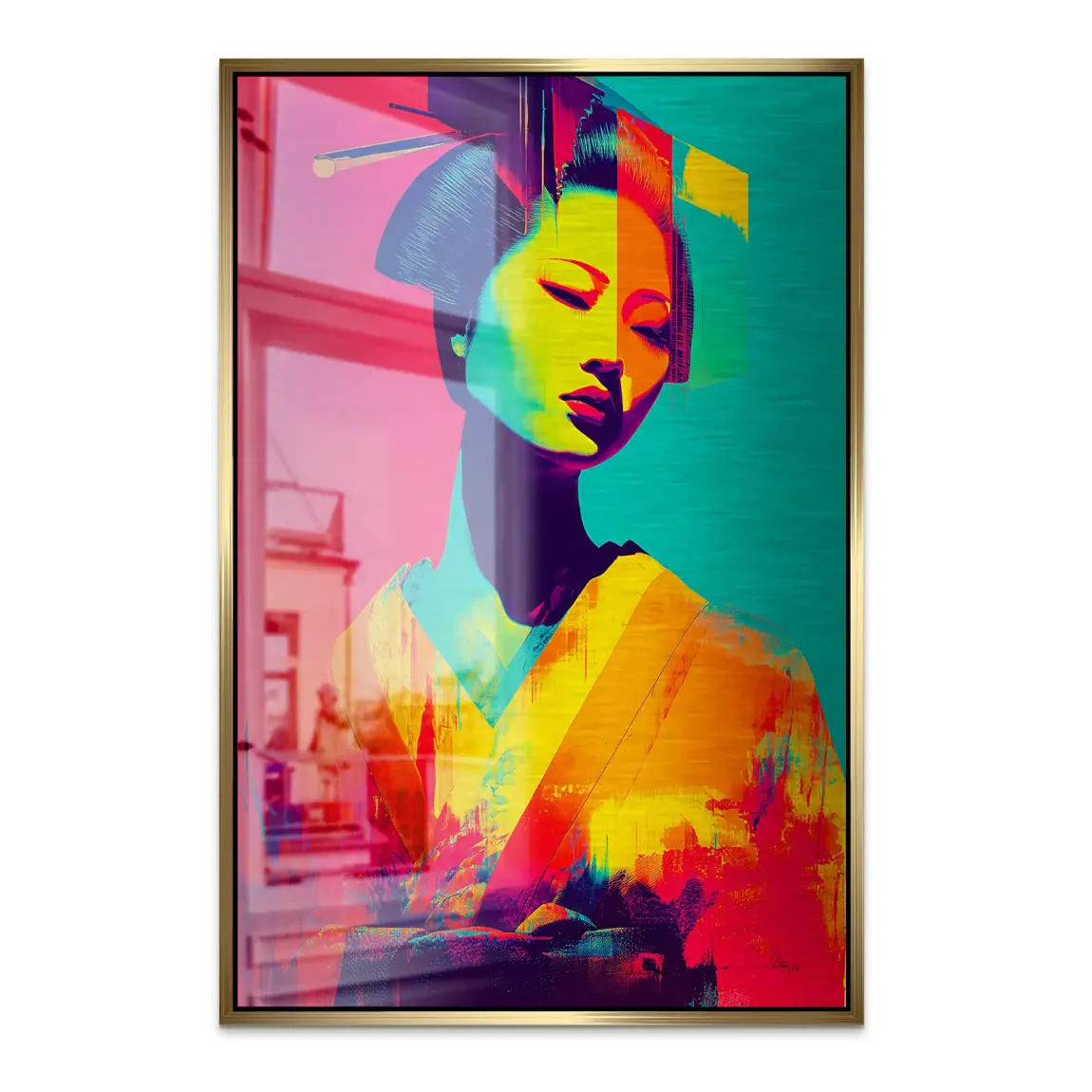 Geisha Pop Art Alu Dibond Bild gebürstet