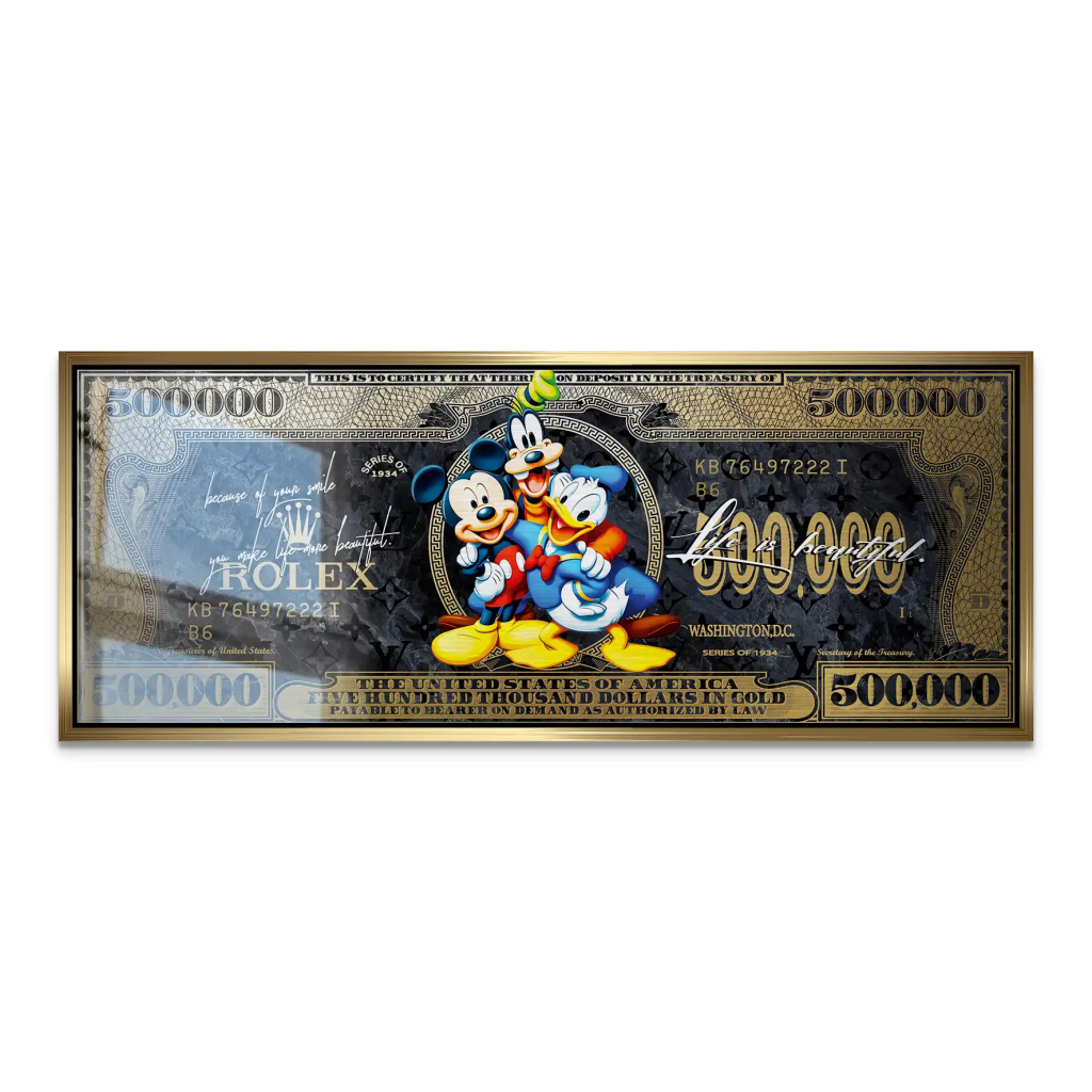 Micky Goofy Donald Gold Dollar AluDibond Gebürstet INGALERIE