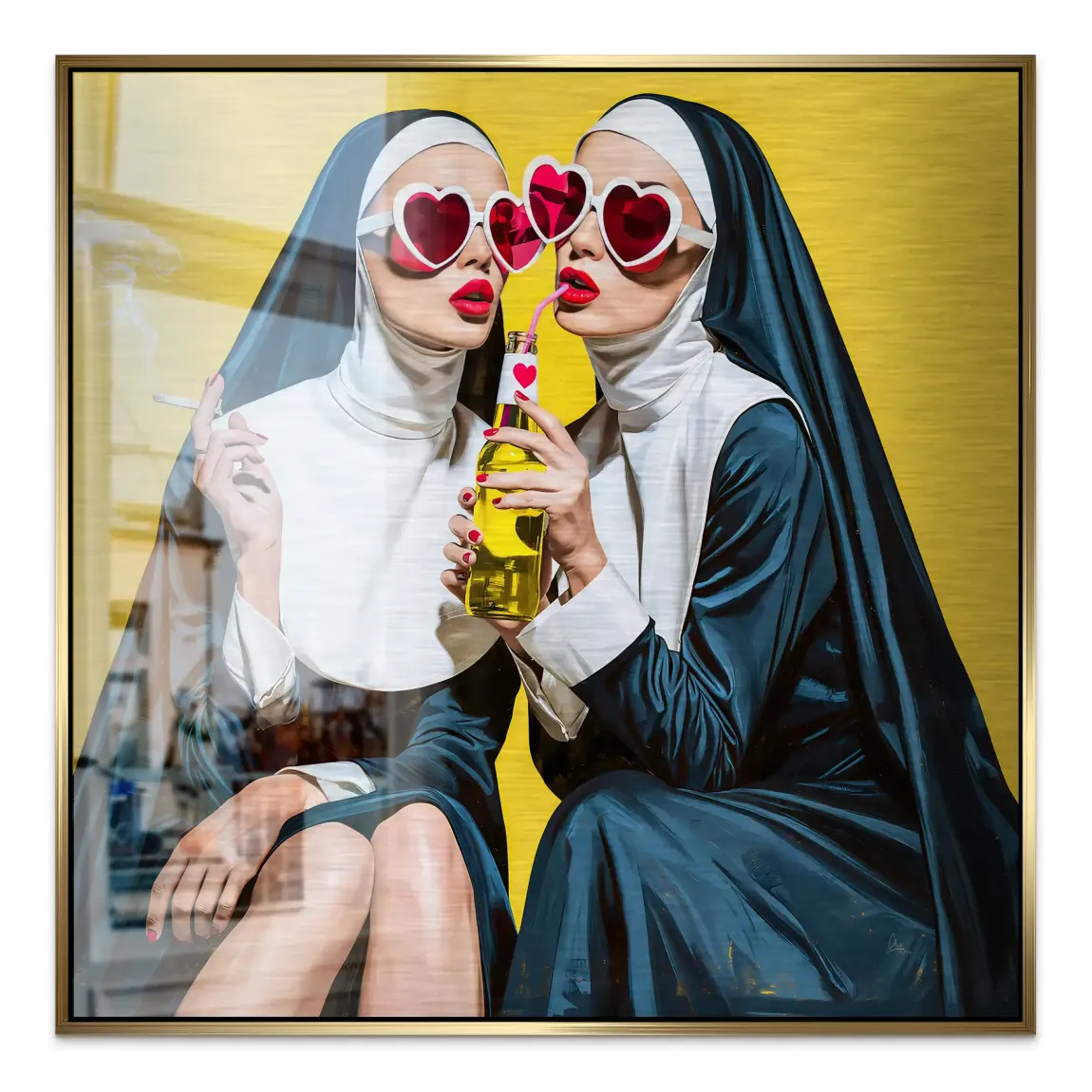 Nonnen Popart Aluminiumbild gebürstet