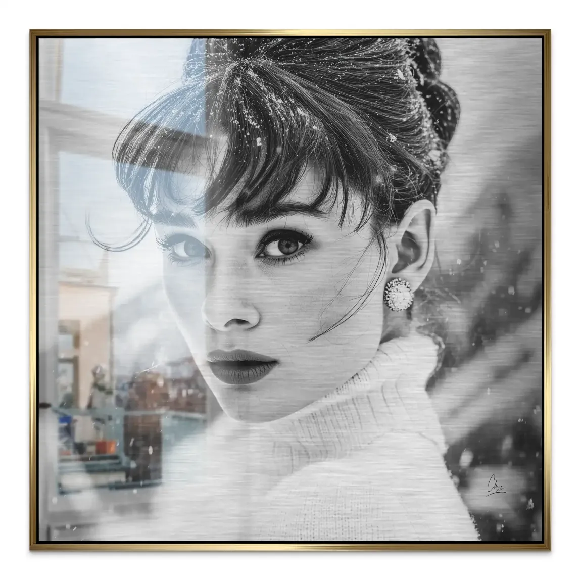 Audrey Hepburn Winter Portrait Alu Gebürstet Bild