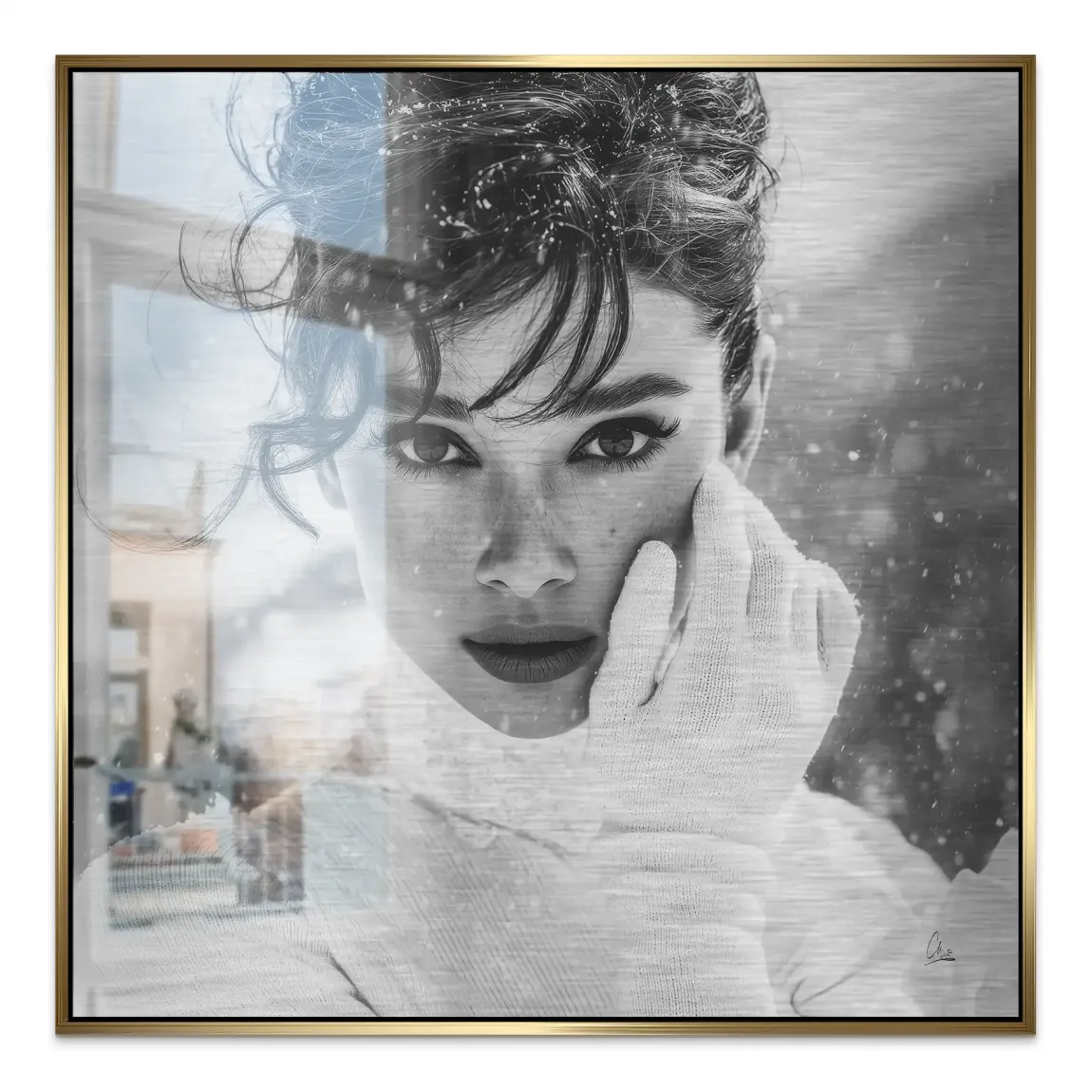 Audrey Hepburn Snow Portrait Alu Gebürstet Bild