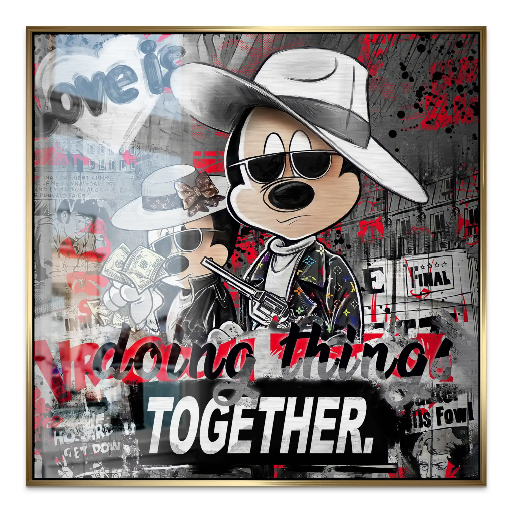 Micky & Minnie Gangster Streetart Alu Gebürstet Bild INGALERIE