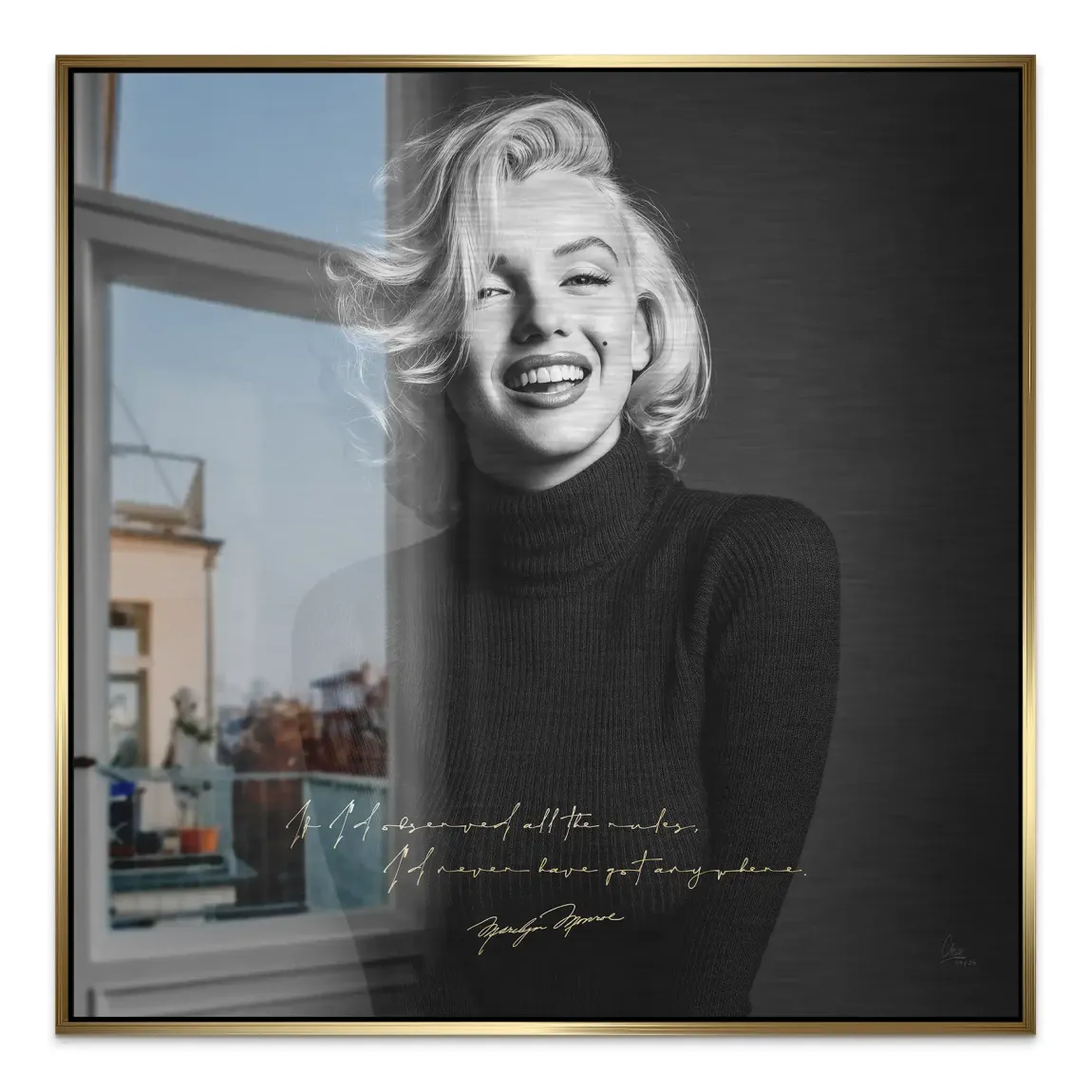 Marilyn Monroe Lächeln Aluminiumbild gebürstet