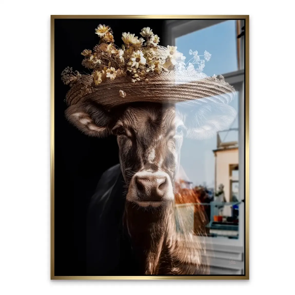 Kuh mit Strohhut Alu Gebürstet Bild